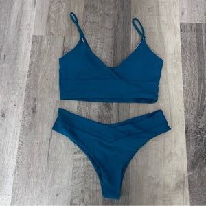 Teal V-Neck Bikini Set